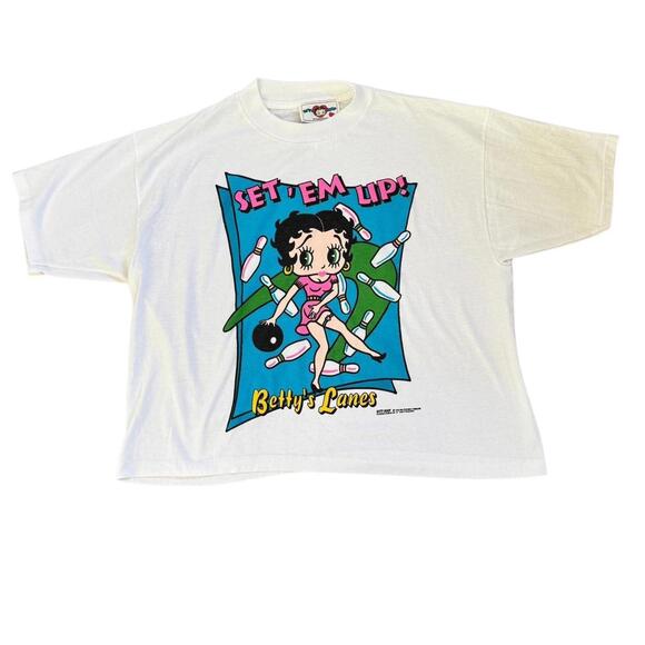 Betty Boop Tops - Vintage 1993 Betty Boop Bowling Licensed White Tshirt T Shirt Tee